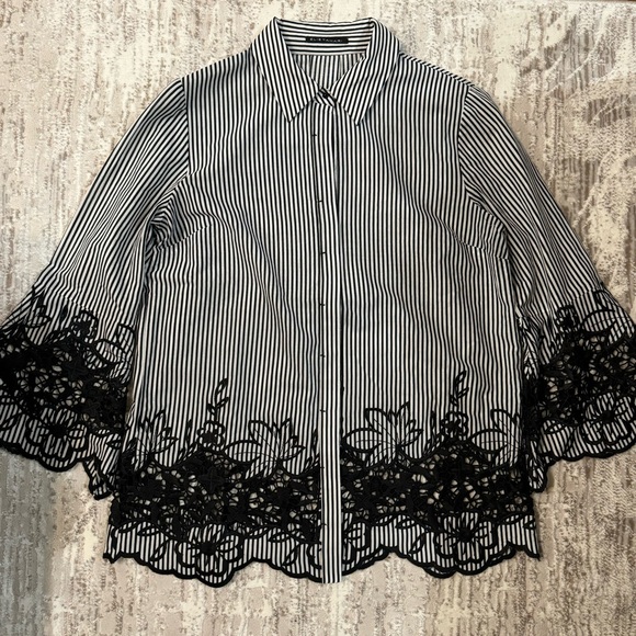 Elie Tahari Embroidered Striped Button-Down - Picture 3 of 6